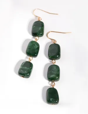 Green Tripple Square Bead Drop Earrings