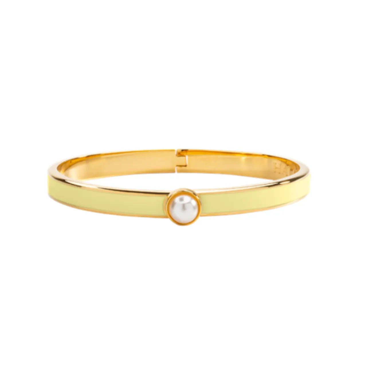 Halcyon Days - 6mm - Cabochon Pearl - Buttercup Yellow - Gold - Hinged Bangle