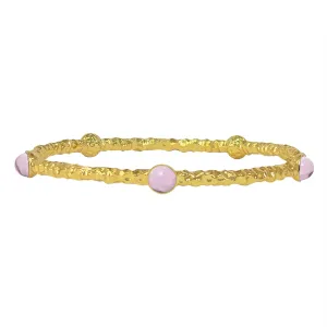 Halcyon Days - Cabochon  - Rose Quartz Jewel - Gold  - Torque Bangle