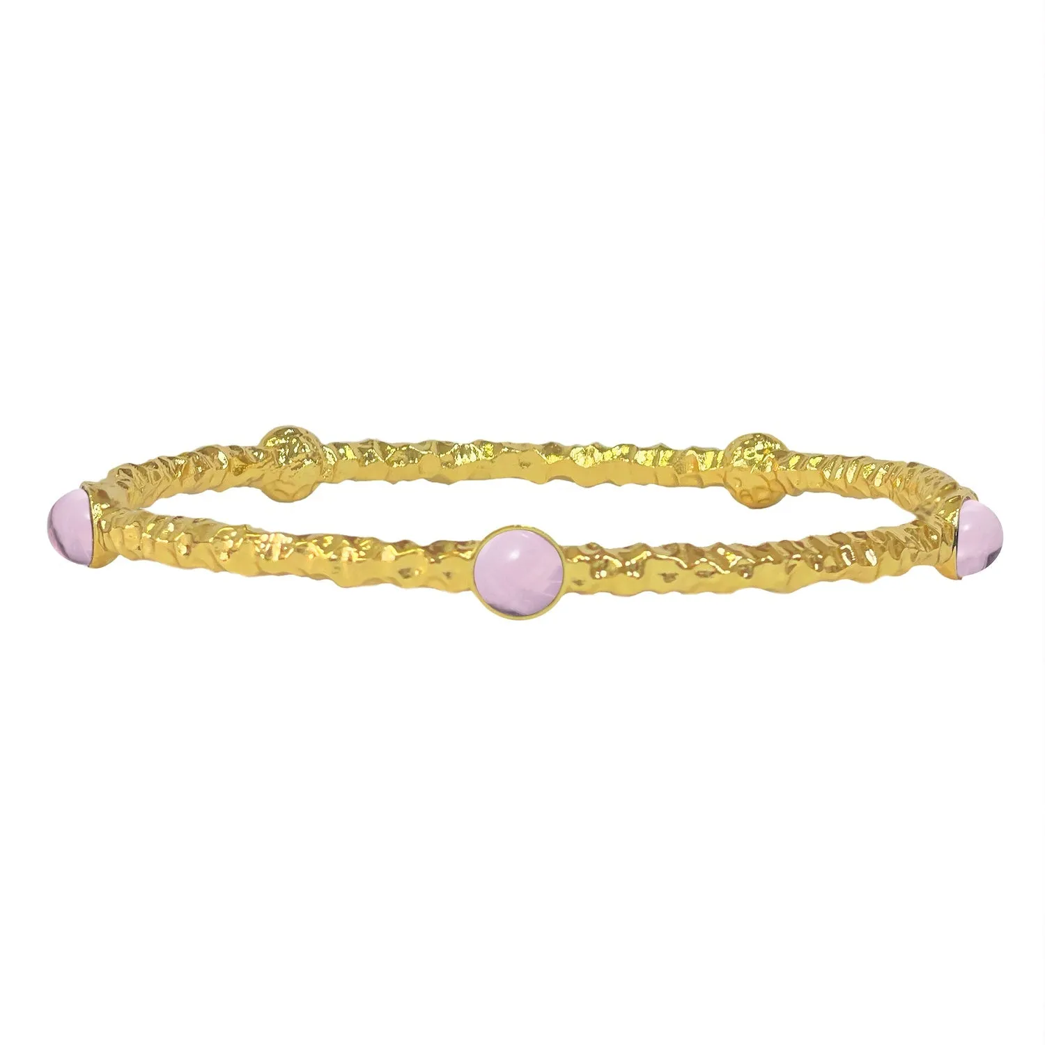 Halcyon Days - Cabochon  - Rose Quartz Jewel - Gold  - Torque Bangle