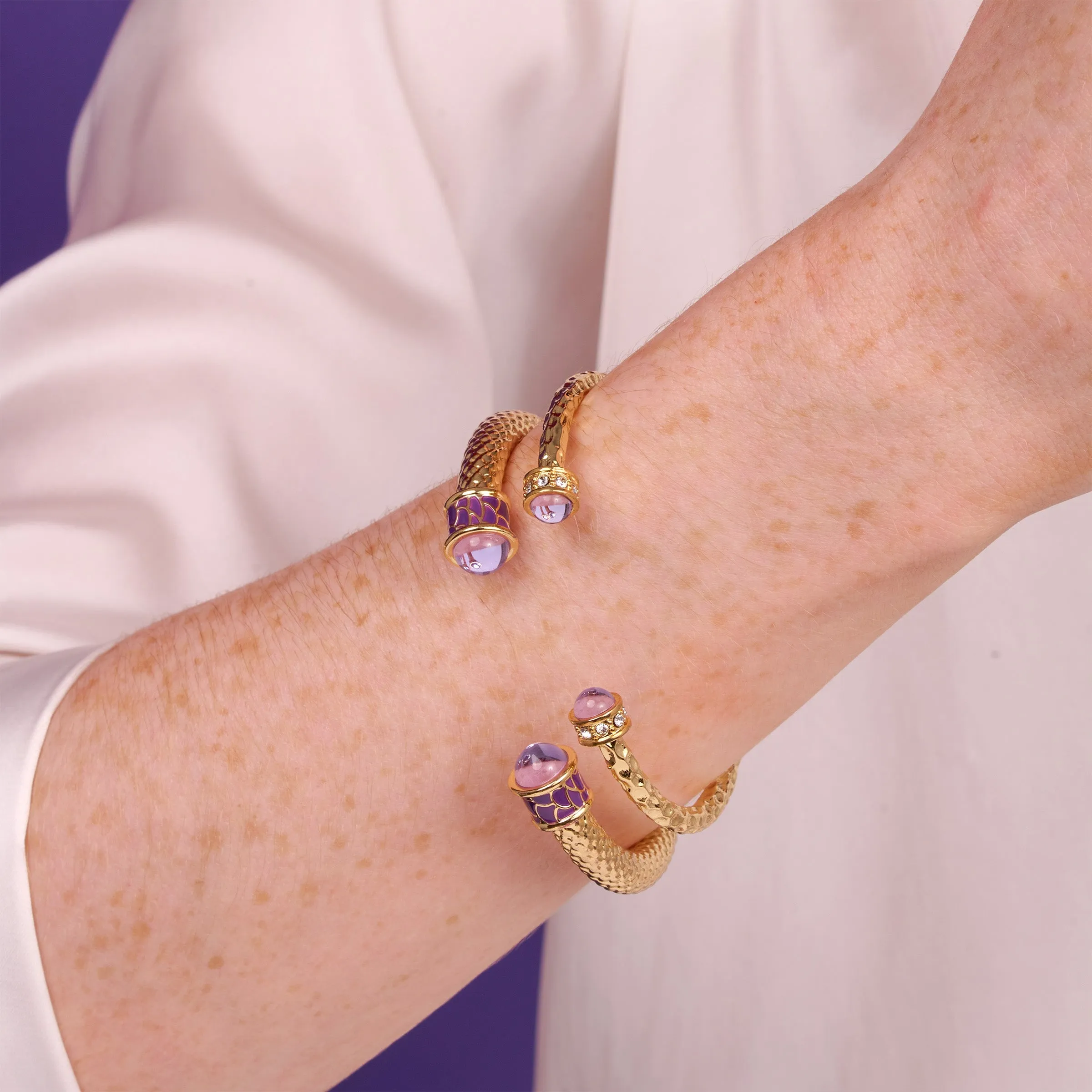 Hammered Torque Amethyst & Gold Bangle