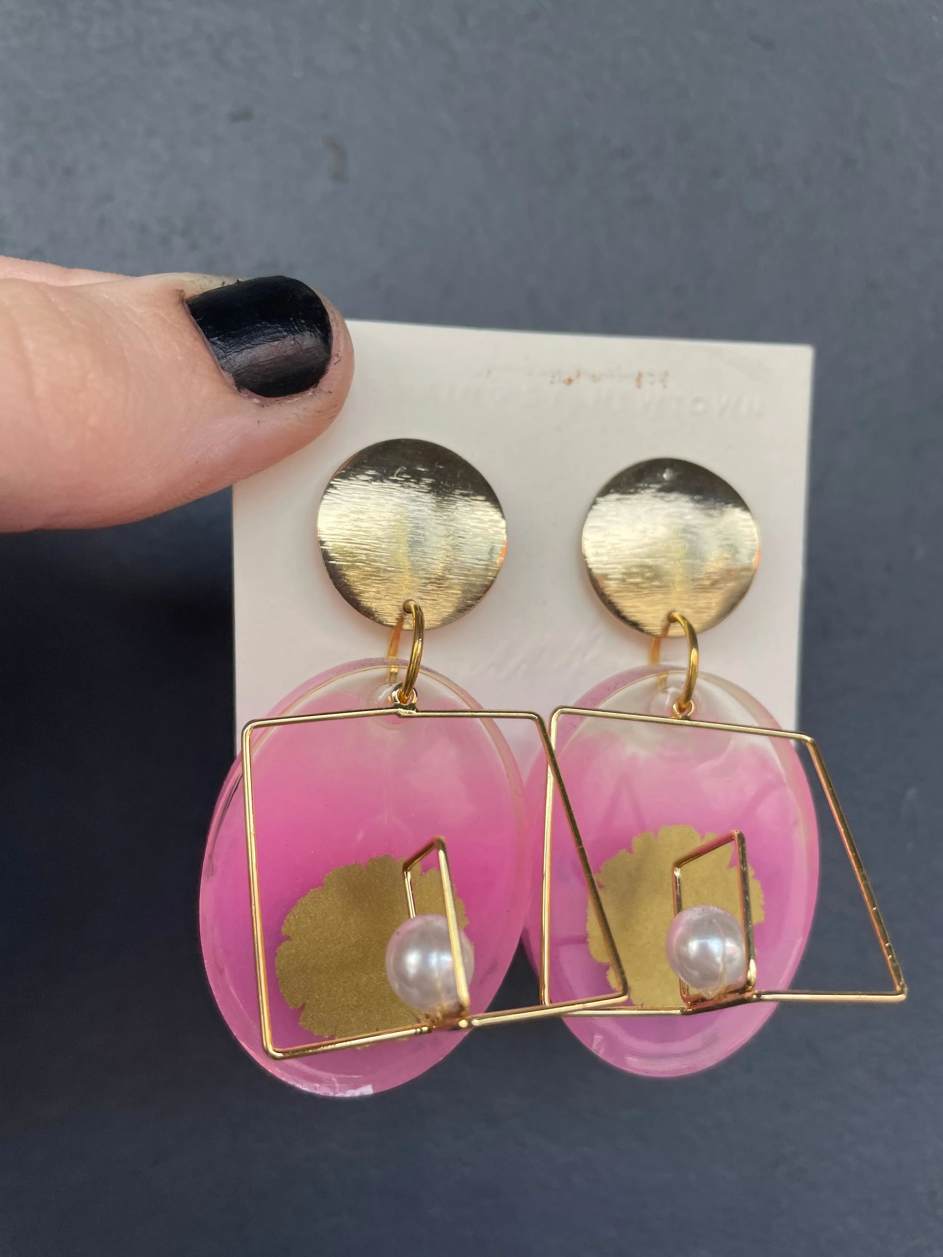 Handmade Pink Resin Earrings