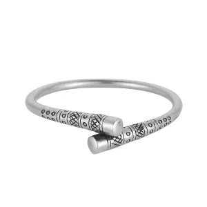 Hill Tribe Silver Chunky Wrap Bangle - Tapered Tribal Motif Design