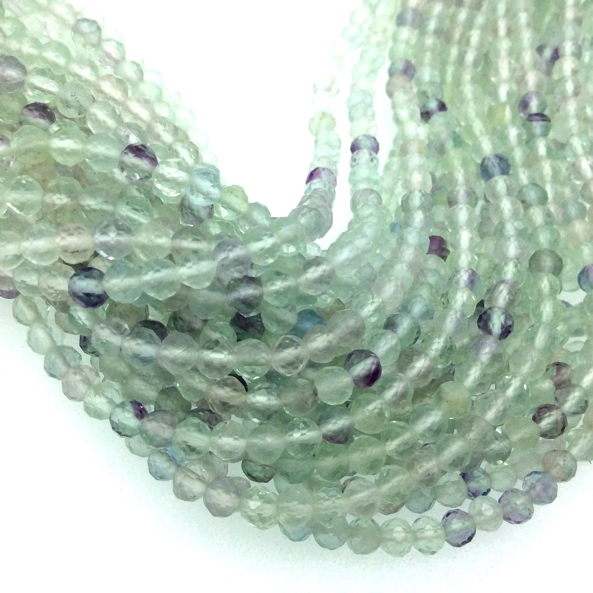 Holiday Special! 3.5mm x 3.5mm Faceted Natural Pale Rainbow Fluorite Round Beads - 13" Strand (~ 98 Beads)