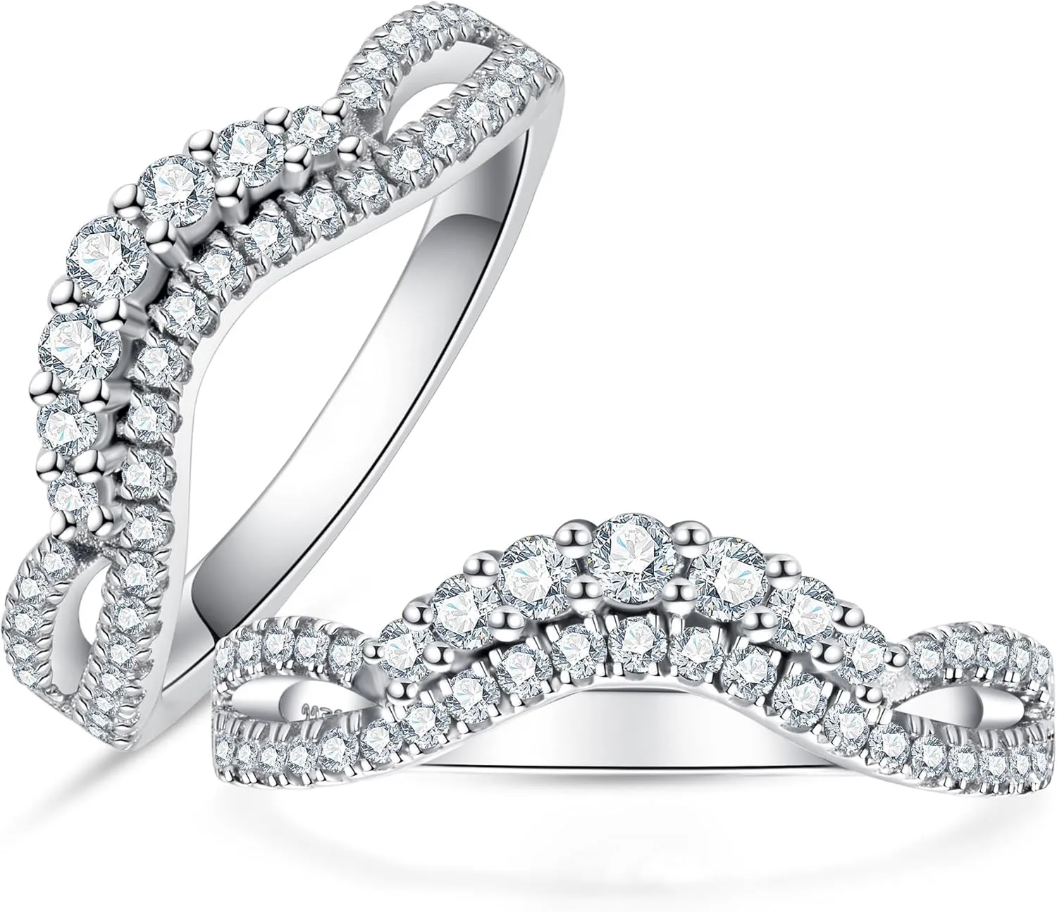 Infinity 2.0 mm Moissanite Bezel Eternity Ring Wedding Band for Women VVS D-color Moissanite Anniversary Engagement Twisting Channel Eternity Bands Platinum-Plated Silver Stacking Rings