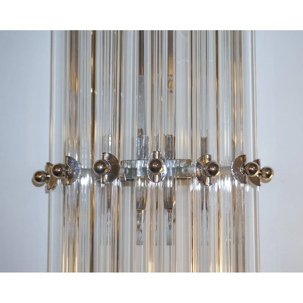 Italian Contemporary Minimalist Pair of Nickel & Crystal Murano Glass Sconces