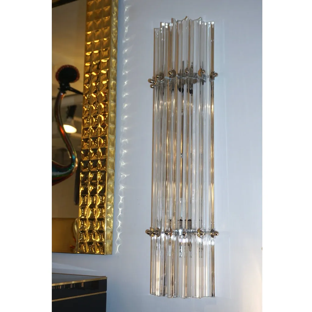 Italian Contemporary Minimalist Pair of Nickel & Crystal Murano Glass Sconces