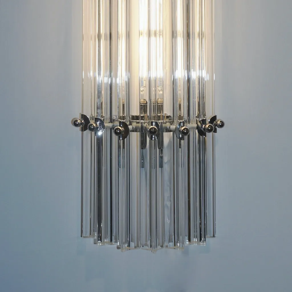 Italian Contemporary Minimalist Pair of Nickel & Crystal Murano Glass Sconces