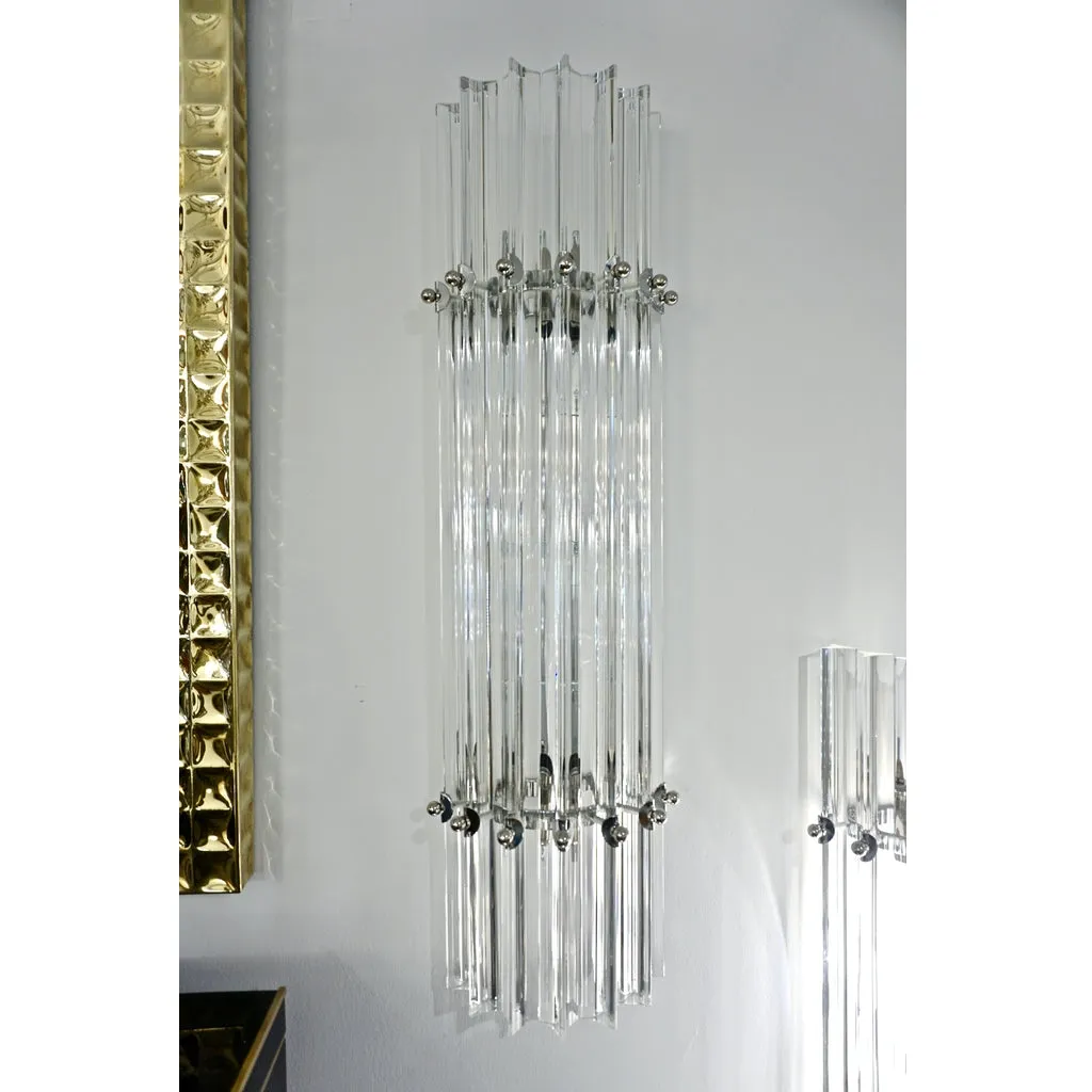 Italian Contemporary Minimalist Pair of Nickel & Crystal Murano Glass Sconces