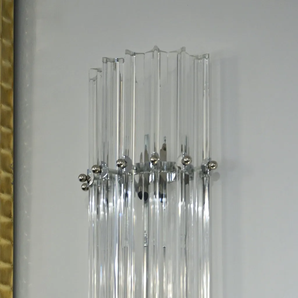 Italian Contemporary Minimalist Pair of Nickel & Crystal Murano Glass Sconces