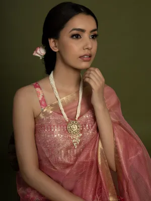 Jadau Round Disc with Pearl Drop Pendant Necklace