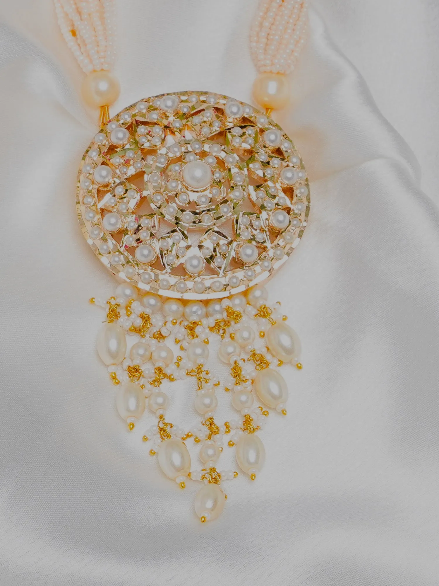 Jadau Round Disc with Pearl Drop Pendant Necklace