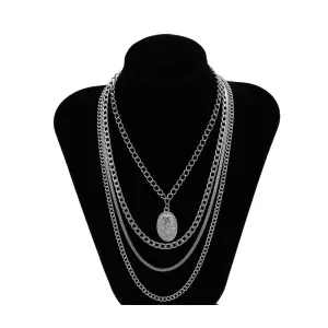 Jolly Chic- 4 Pieces Womens Fashion Necklaces Vintage Simple Cool Fashion Necklaces - Silver