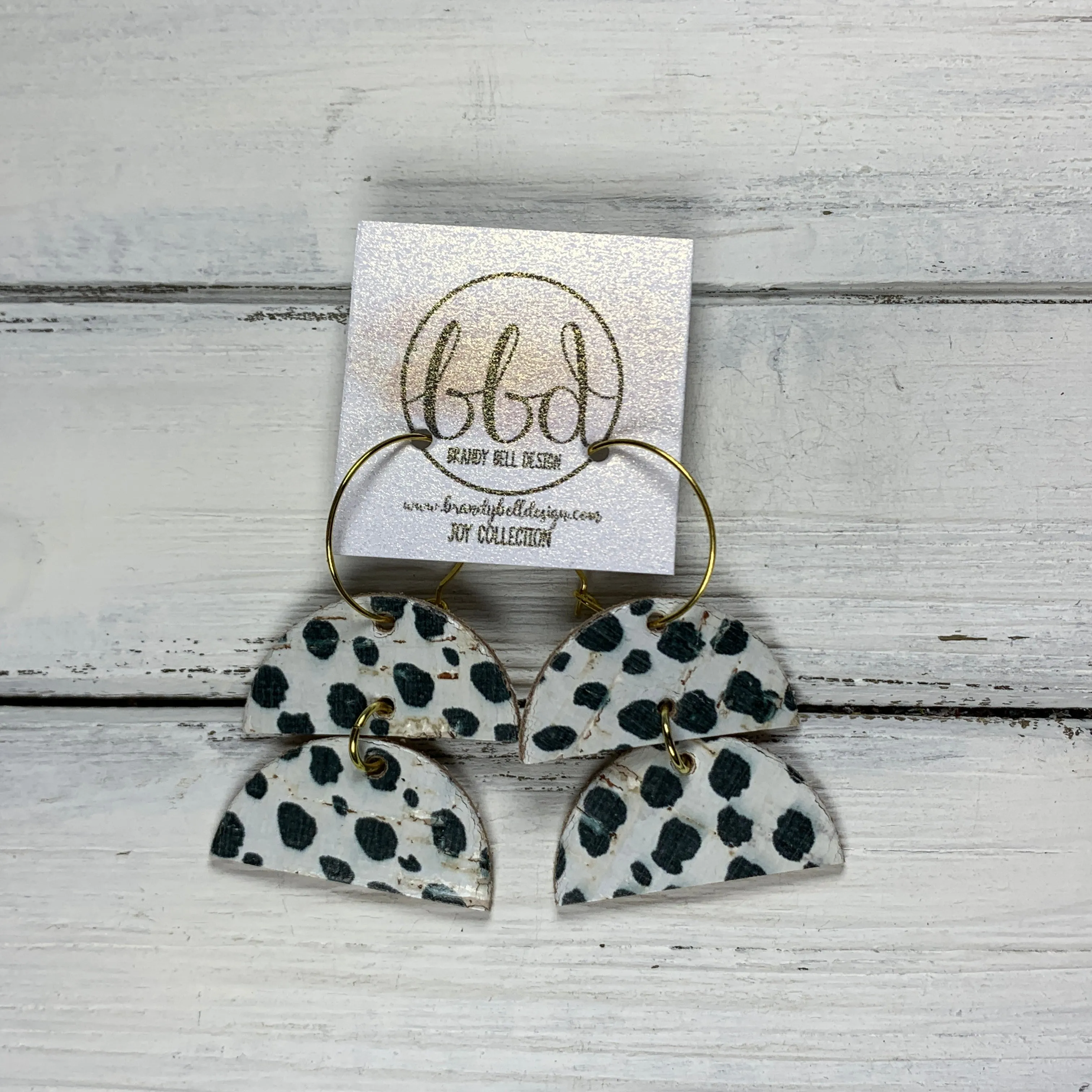 JOY - Leather Earrings  ||    BLACK/WHITE CHEETAH CORK ON LEATHER