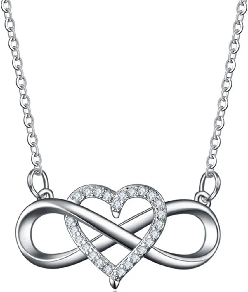 Jude Jewelers Silver Plated Heart Infinity Charm Statement Promise Wedding Anniversary Collar Necklace