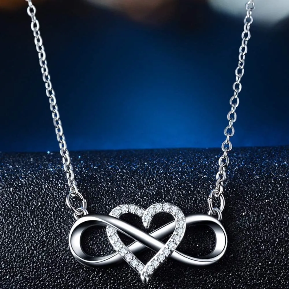 Jude Jewelers Silver Plated Heart Infinity Charm Statement Promise Wedding Anniversary Collar Necklace