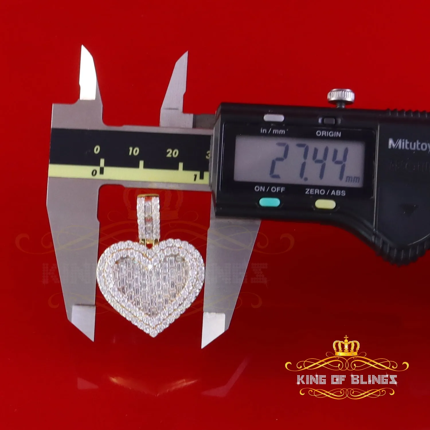King Of Bling's 925 Yellow Silver Baguette Heart Pendant 4.00ct VVS D Clr. Moissanite for He/She
