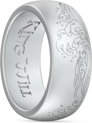 King Will Silicone Mens Ring - Breathable Wedding Bands for Men 8mm Wide Rubber Engagement Band, Geometry/Waves with Design, Comfort Fit Ring- 1/4/6 Variety Multipack Silver/Dark Blue/Grey Size 8-14