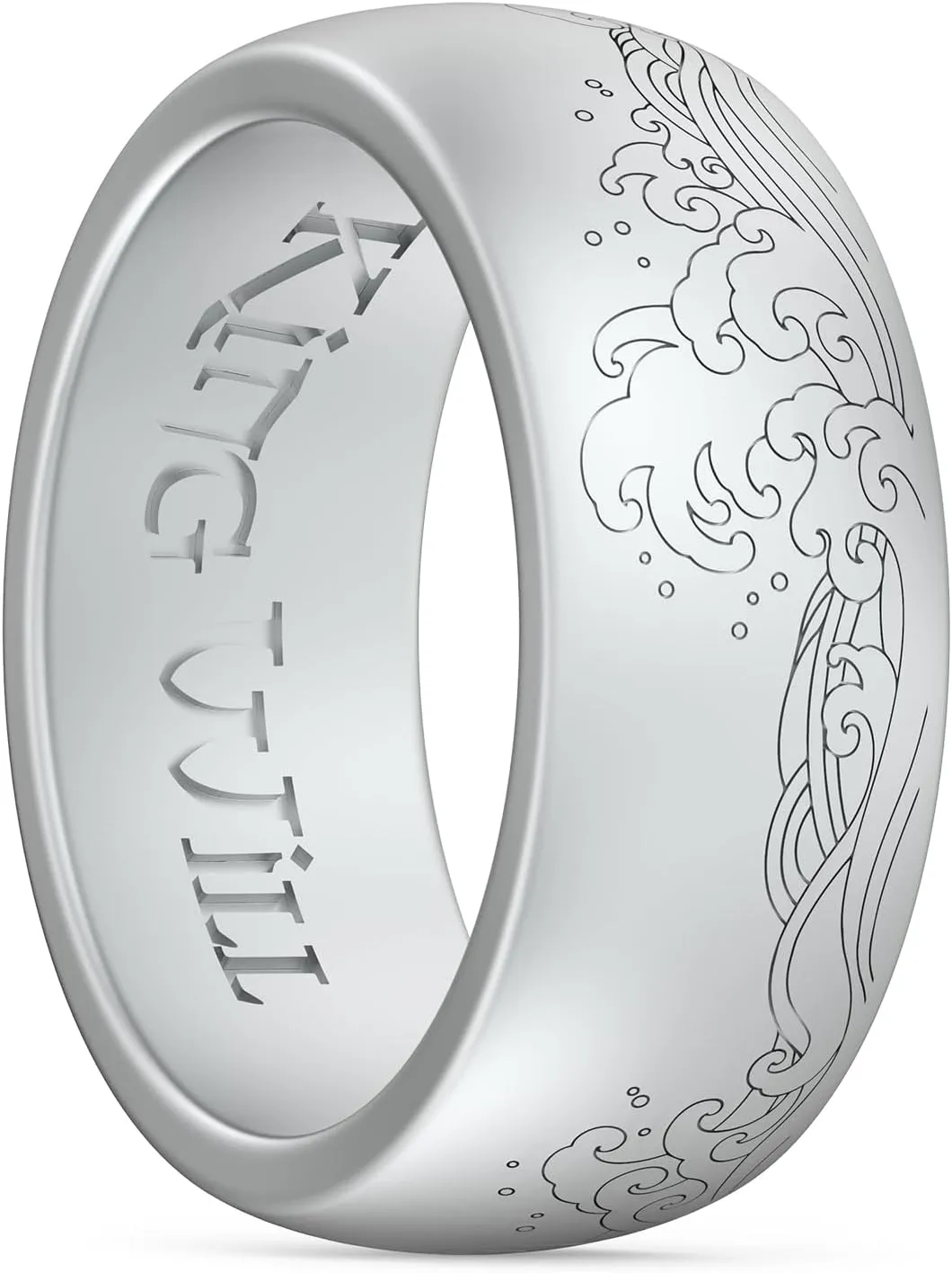 King Will Silicone Mens Ring - Breathable Wedding Bands for Men 8mm Wide Rubber Engagement Band, Geometry/Waves with Design, Comfort Fit Ring- 1/4/6 Variety Multipack Silver/Dark Blue/Grey Size 8-14