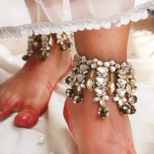 Kundan & Beads Adjustable Anklet - Set Of 2 Pieces
