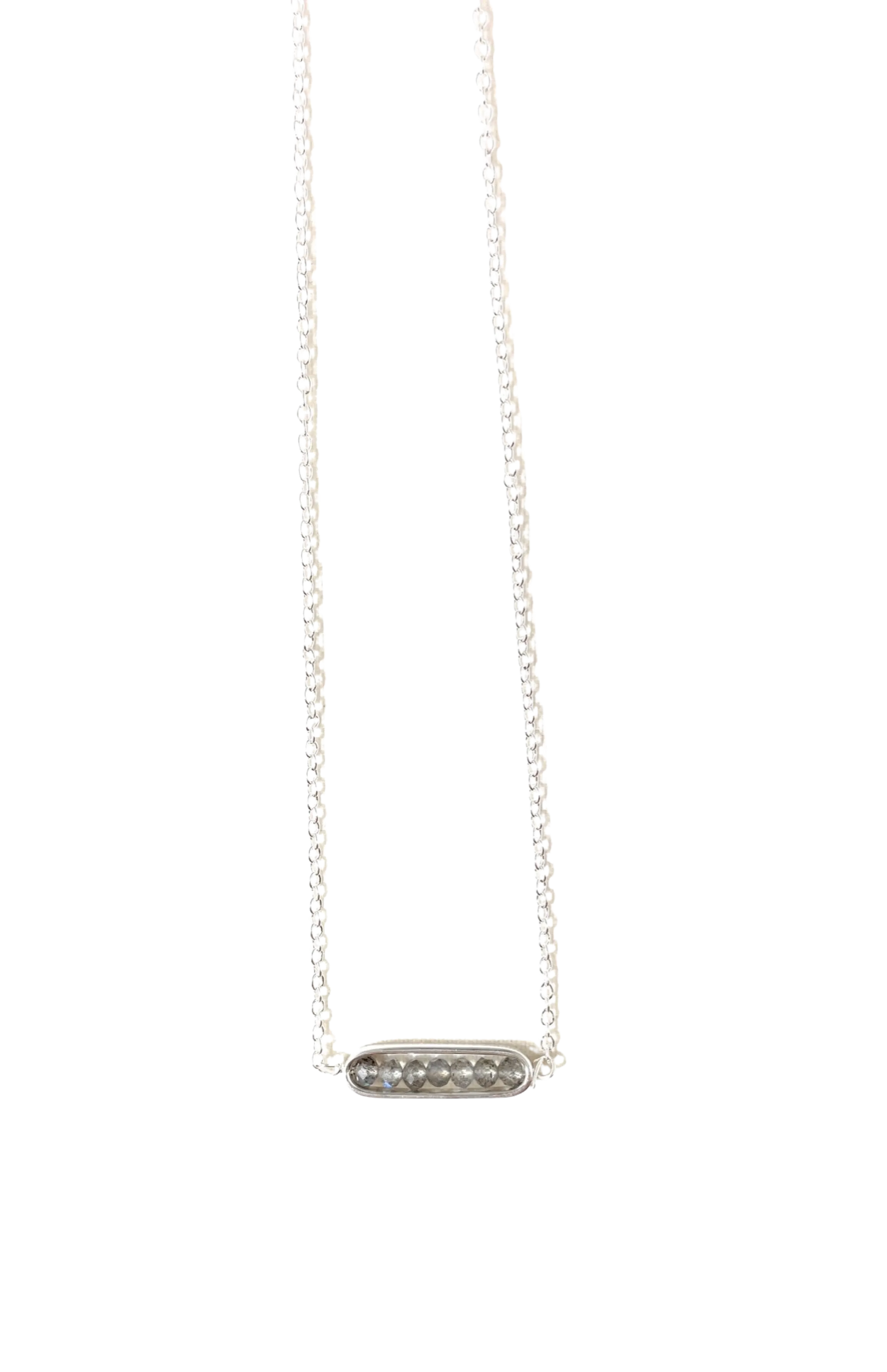 Labradorite and Sterling Silver Oval Framed Necklace