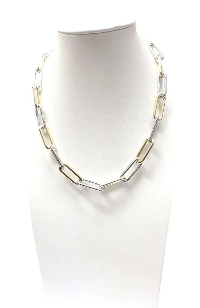 Large Rectangle Solid Gold Alternating with Screwlook Links Necklace