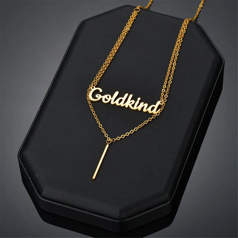 Layered 2 Names Necklace Personalized, Custom Double Chain Choker Necklace 18K Gold Plated Nameplate Pendant for Girls Women Mother