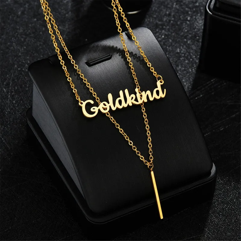 Layered 2 Names Necklace Personalized, Custom Double Chain Choker Necklace 18K Gold Plated Nameplate Pendant for Girls Women Mother