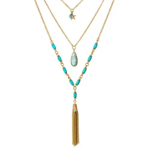 Layered Chain Necklace- Tassel Necklace Turquoise Charms