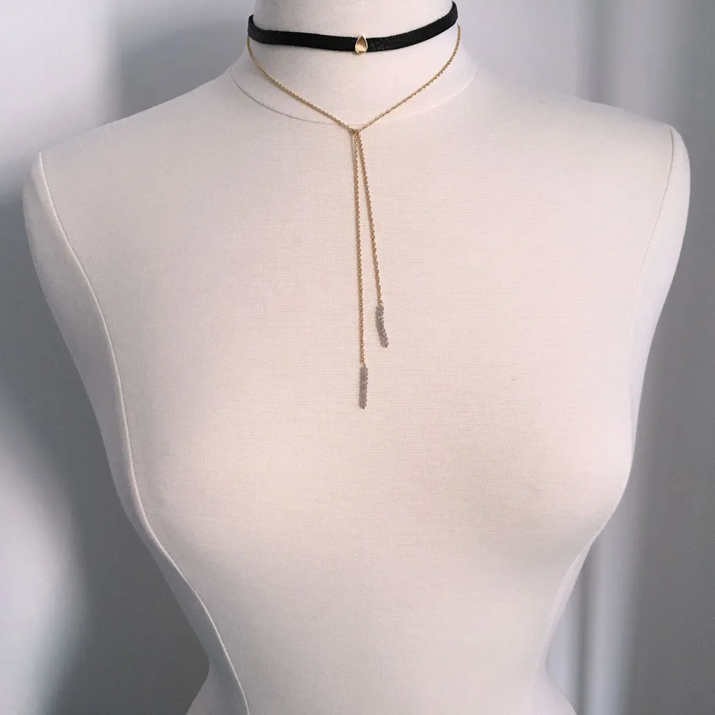 Leather choker and chain wrap necklace #TA17002