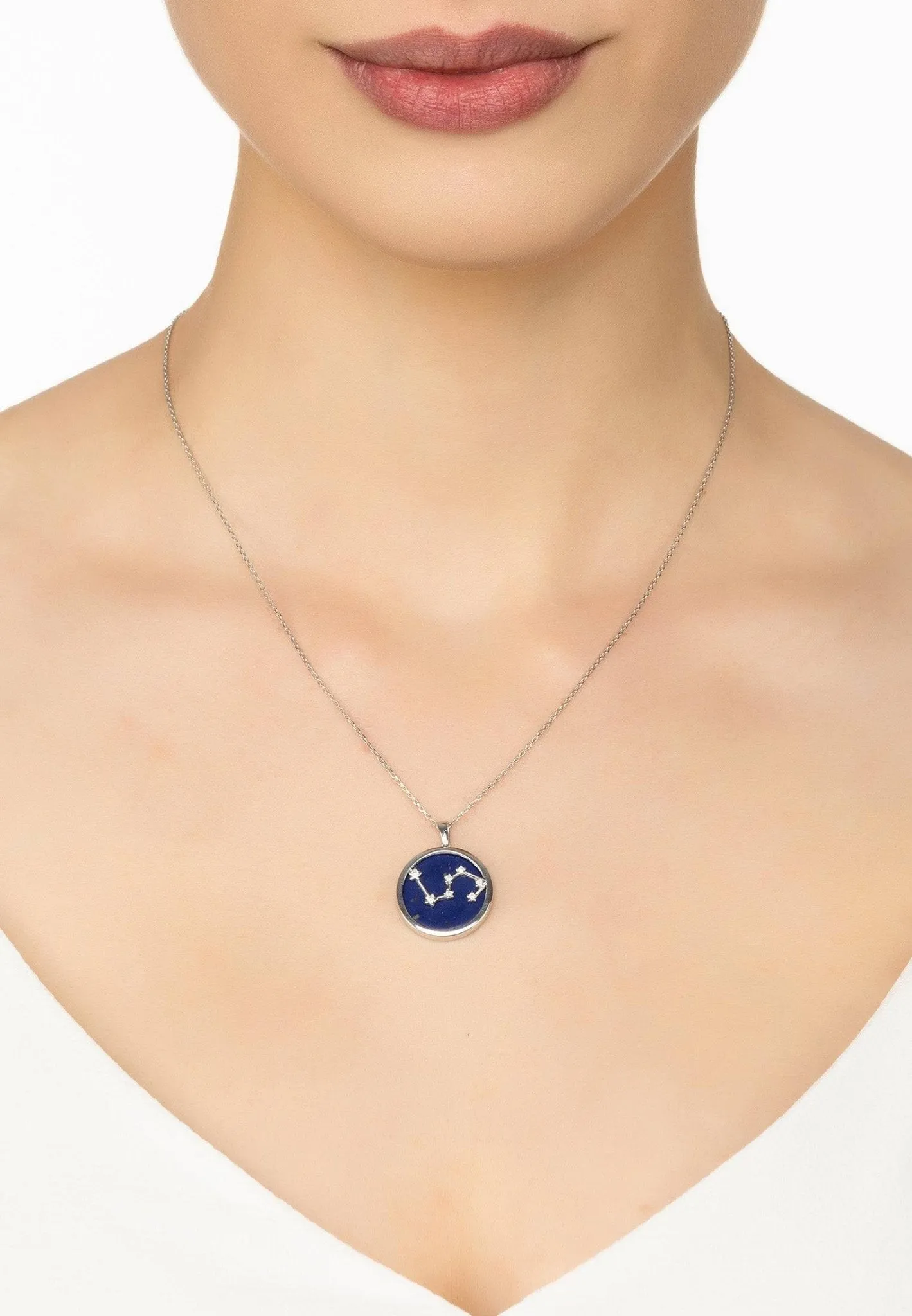 Leo Constellation Pendant Necklace in Silver with Lapis Lazuli