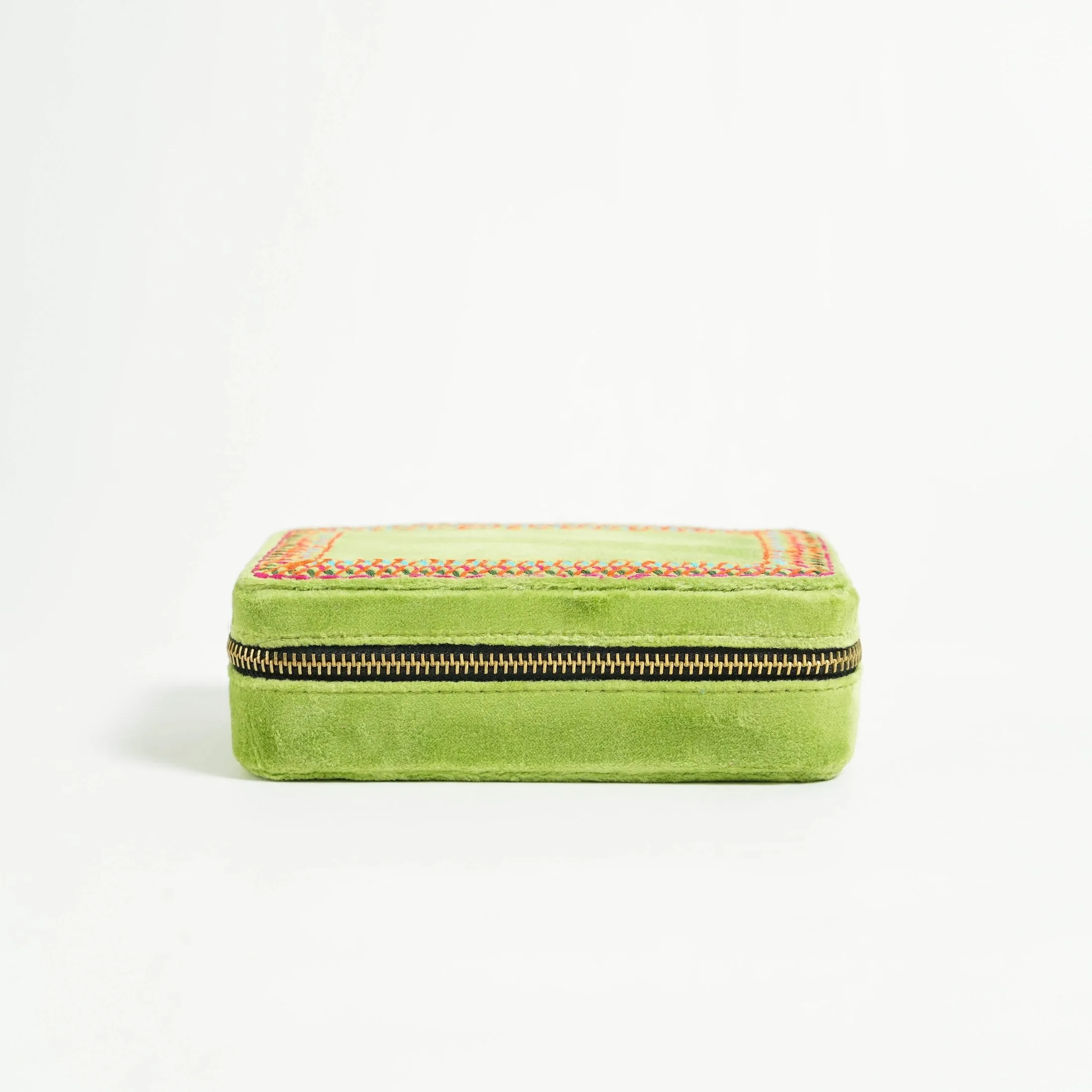 Lime Green Rectangular Embroidered Jewellery box