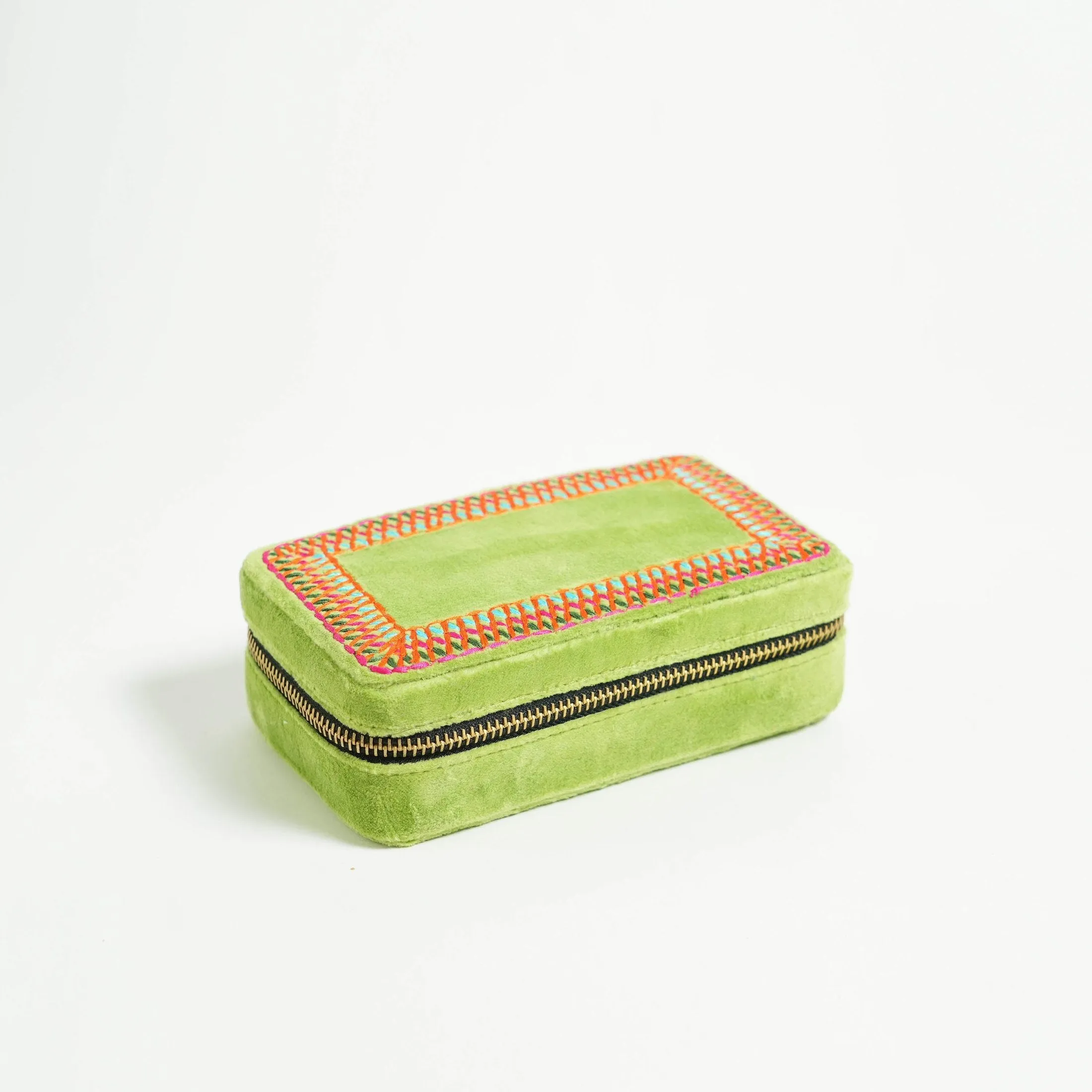 Lime Green Rectangular Embroidered Jewellery box