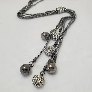 Long Chrome Disco Balls Rhodium Necklace
