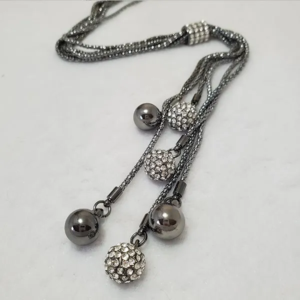 Long Chrome Disco Balls Rhodium Necklace