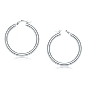 LOVCIA Luxury Classic 14K White Gold Hoop Earrings with Snap Lock (40mm)
