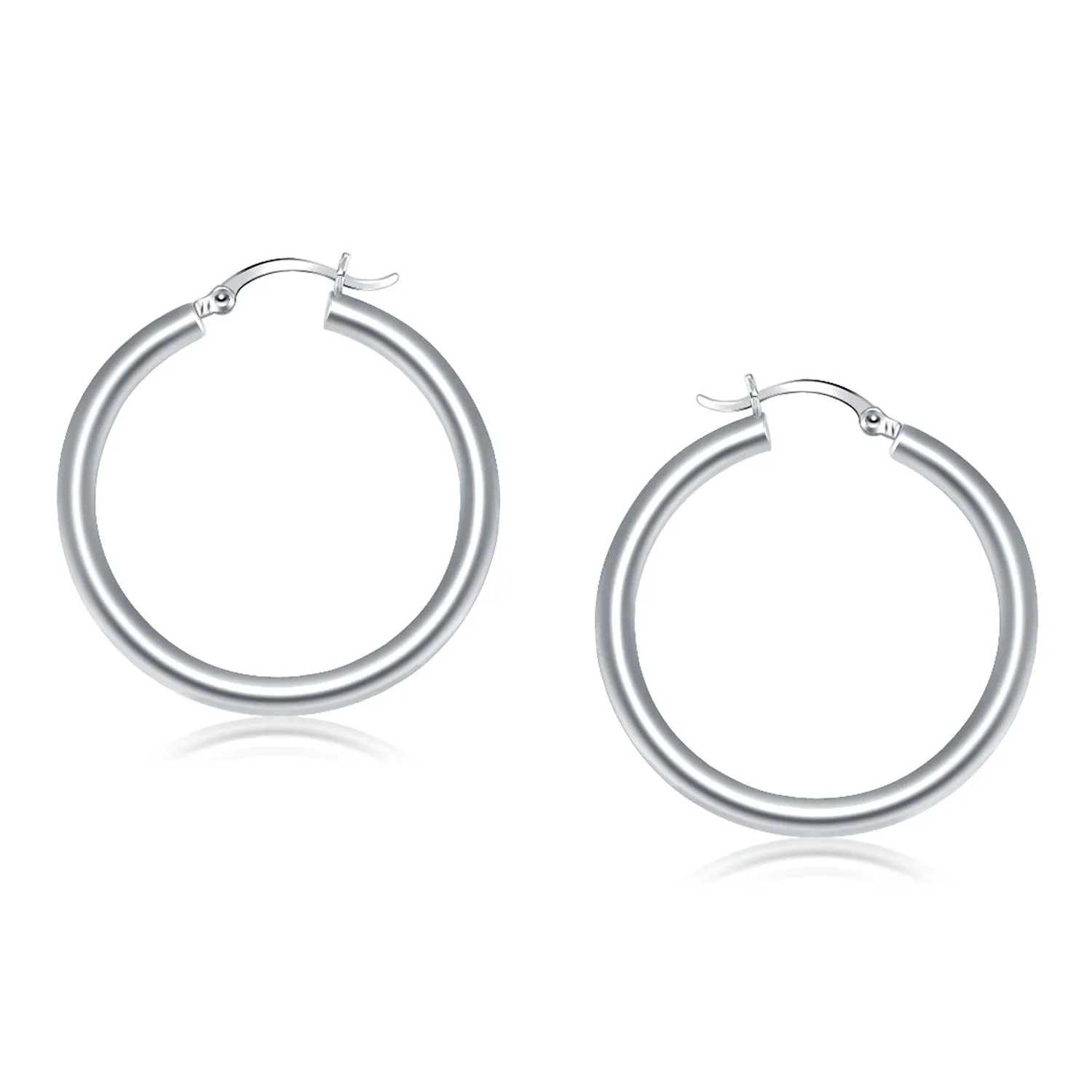 LOVCIA Luxury Classic 14K White Gold Hoop Earrings with Snap Lock (40mm)