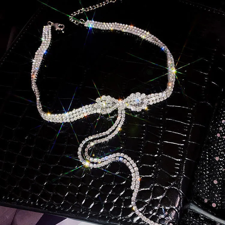 Luxury Trendy Crystal Choker Necklace Clavicle Chain Necklace For Women Wedding Fashion Jewelry Collar