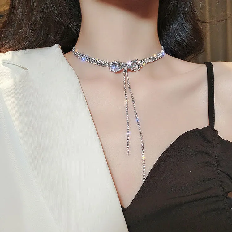 Luxury Trendy Crystal Choker Necklace Clavicle Chain Necklace For Women Wedding Fashion Jewelry Collar