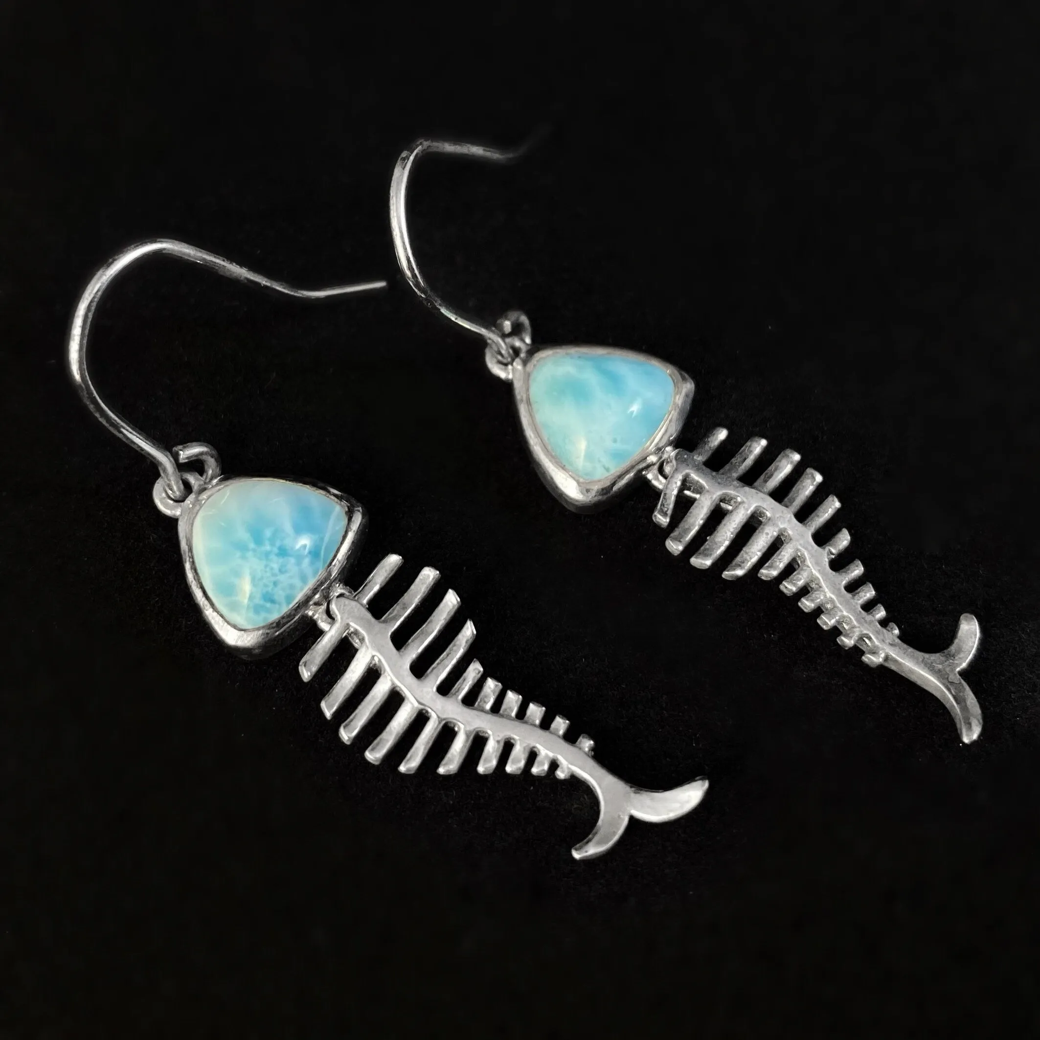 Marahlago Larimar and Sterling Silver Fishbone Earrings