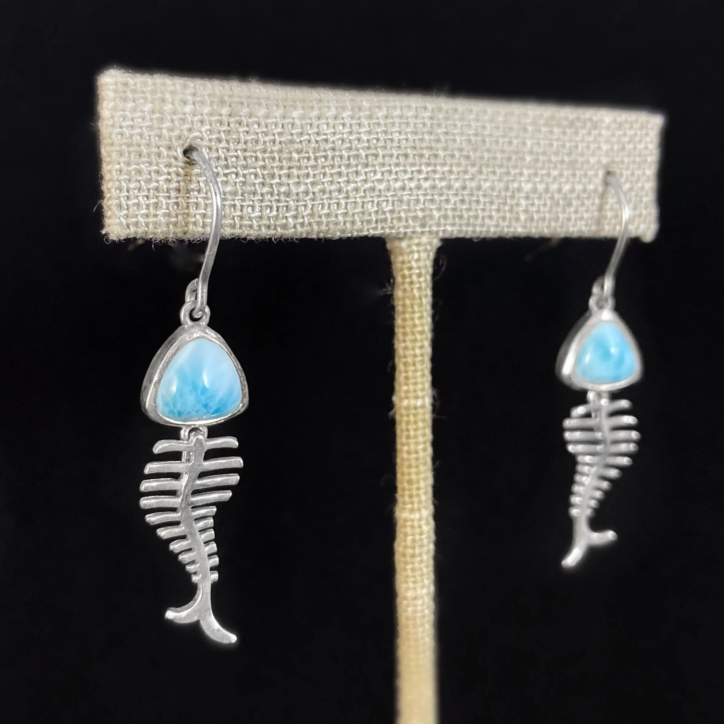 Marahlago Larimar and Sterling Silver Fishbone Earrings