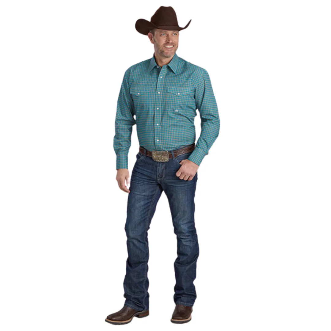 Men's Blue Amarillo Print Long Sleeve Pearl Snap Shirt