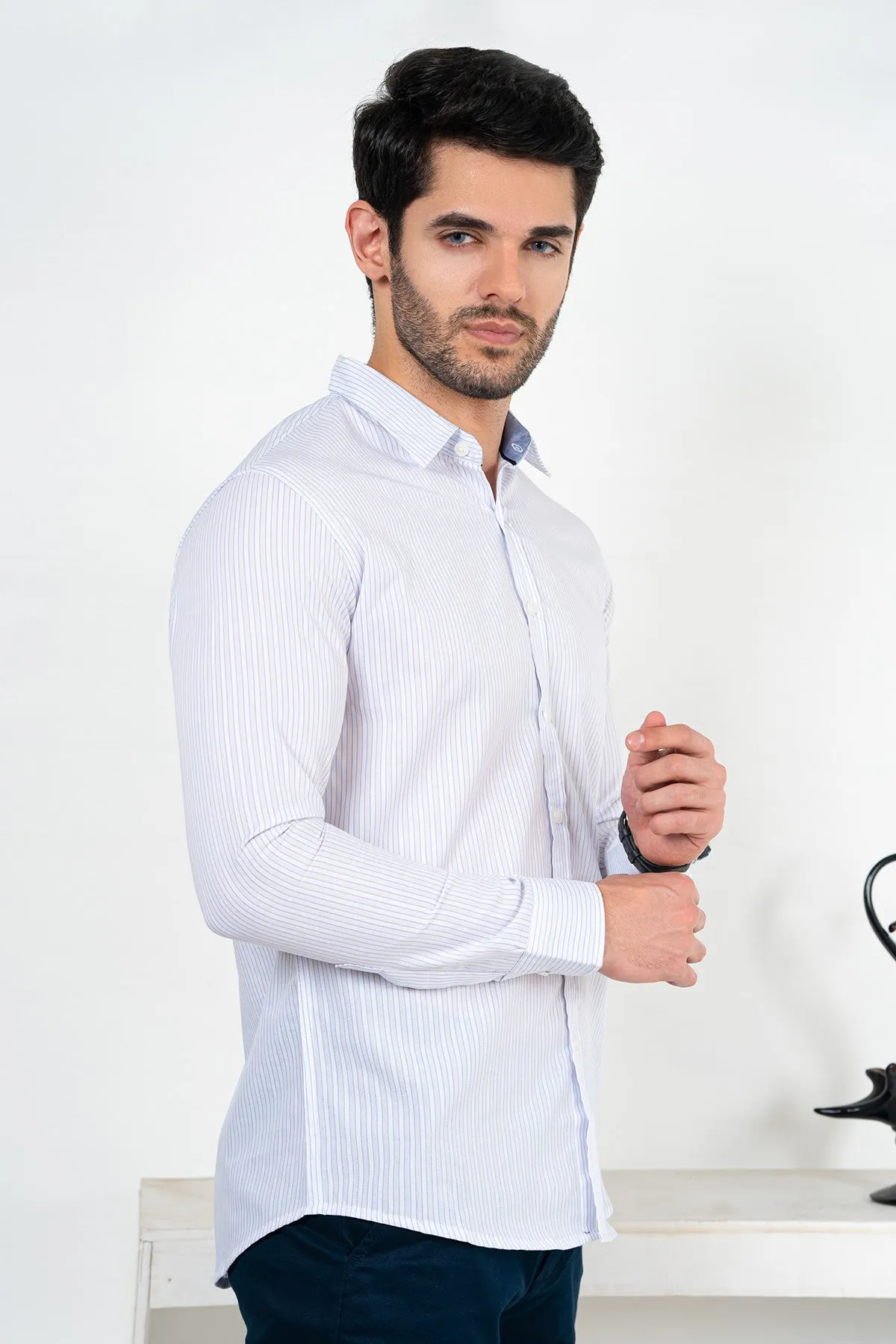 Men's "JAMIR" Cotton Full Sleeves Striped Casual Shirt