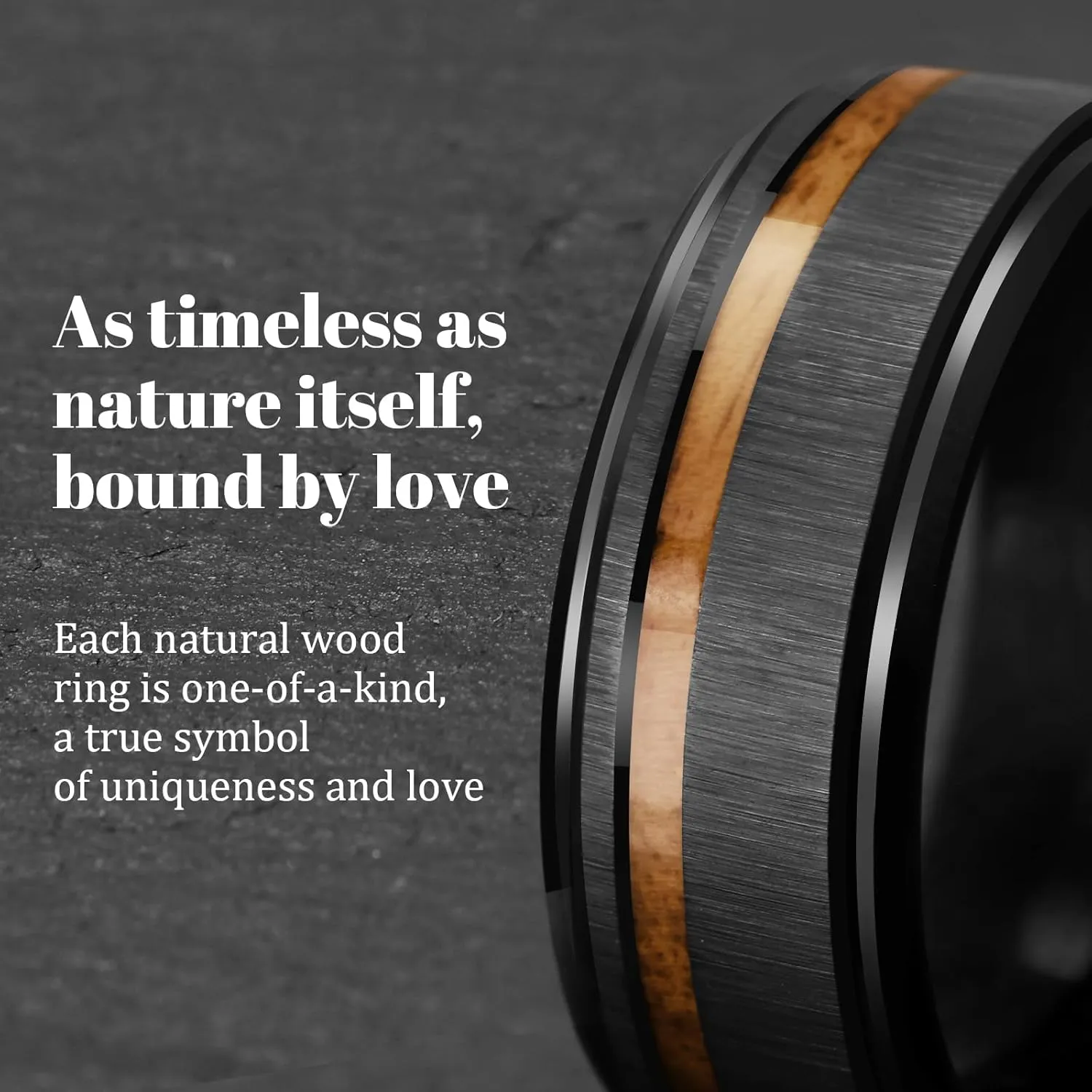 Mens Wedding Band Tungsten Rings: 8mm Black Tungsten Rings for Men Wood Wedding Ring Band for Man - Silver Ring for Men Wedding Bands for Women Wood Promise Rings for Him