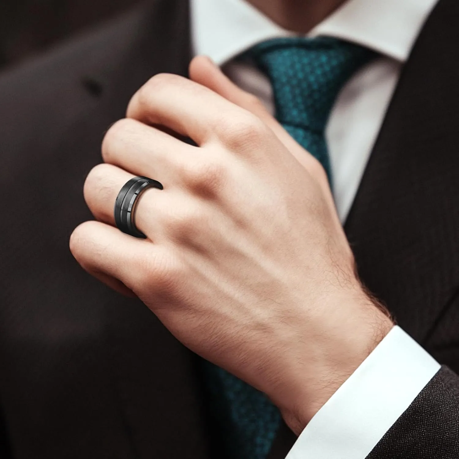 Mens Wedding Band Tungsten Rings: 8mm Black Tungsten Rings for Men Wood Wedding Ring Band for Man - Silver Ring for Men Wedding Bands for Women Wood Promise Rings for Him