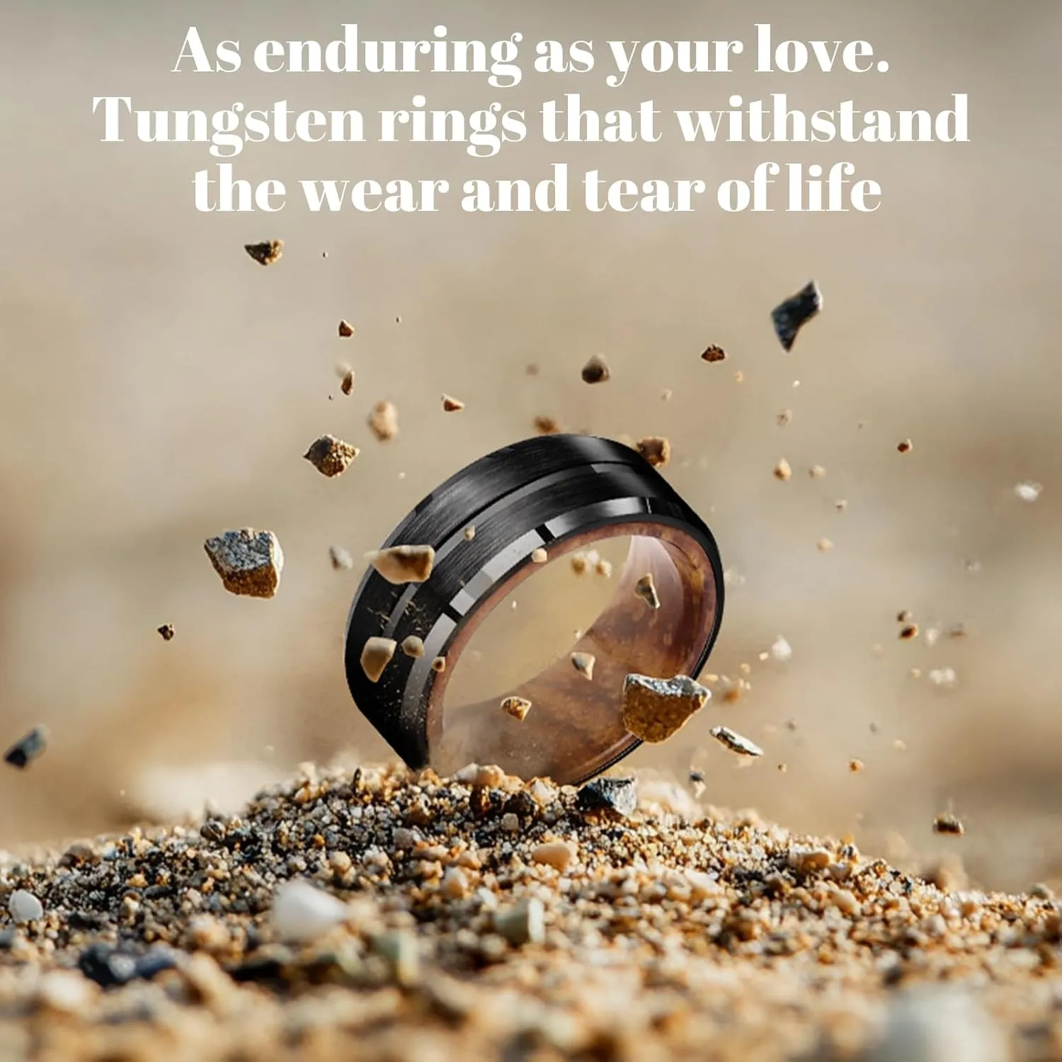 Mens Wedding Band Tungsten Rings: 8mm Black Tungsten Rings for Men Wood Wedding Ring Band for Man - Silver Ring for Men Wedding Bands for Women Wood Promise Rings for Him