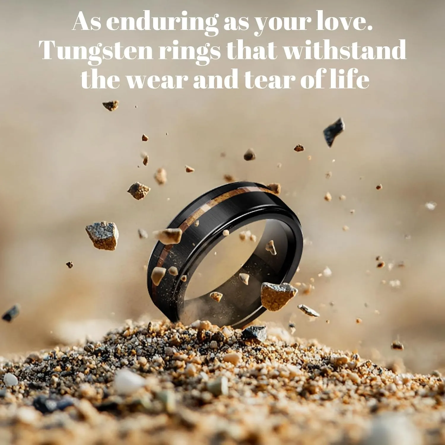 Mens Wedding Band Tungsten Rings: 8mm Black Tungsten Rings for Men Wood Wedding Ring Band for Man - Silver Ring for Men Wedding Bands for Women Wood Promise Rings for Him