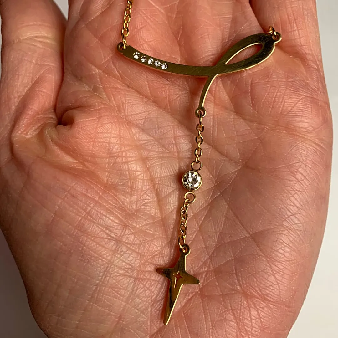 Modern CZ Gold Cross Necklace