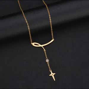 Modern CZ Gold Cross Necklace