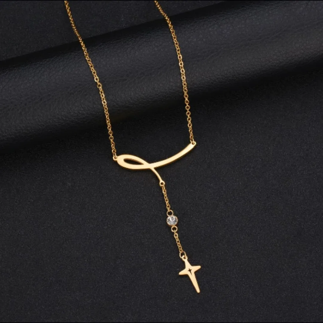 Modern CZ Gold Cross Necklace
